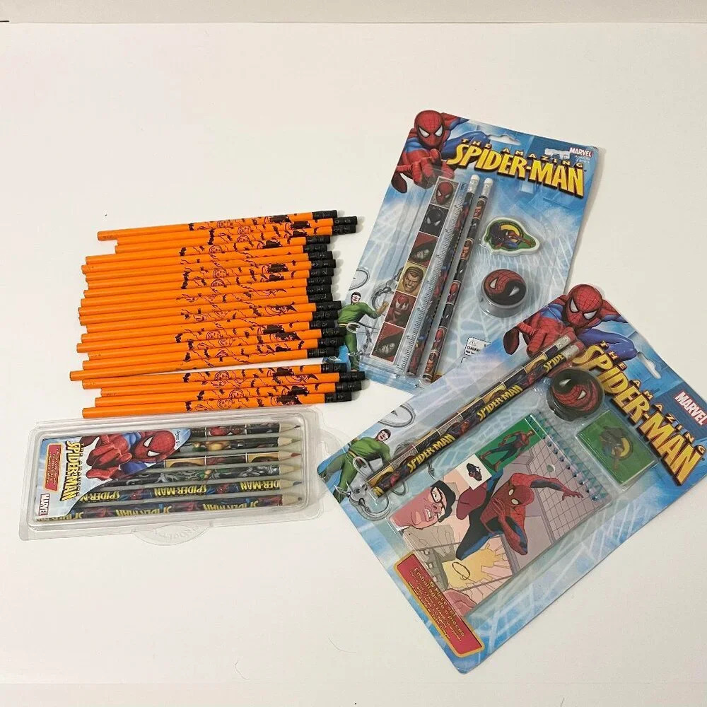 Spiderman Stationery Set and Halloween  Vintage Halloween Pencils Lot